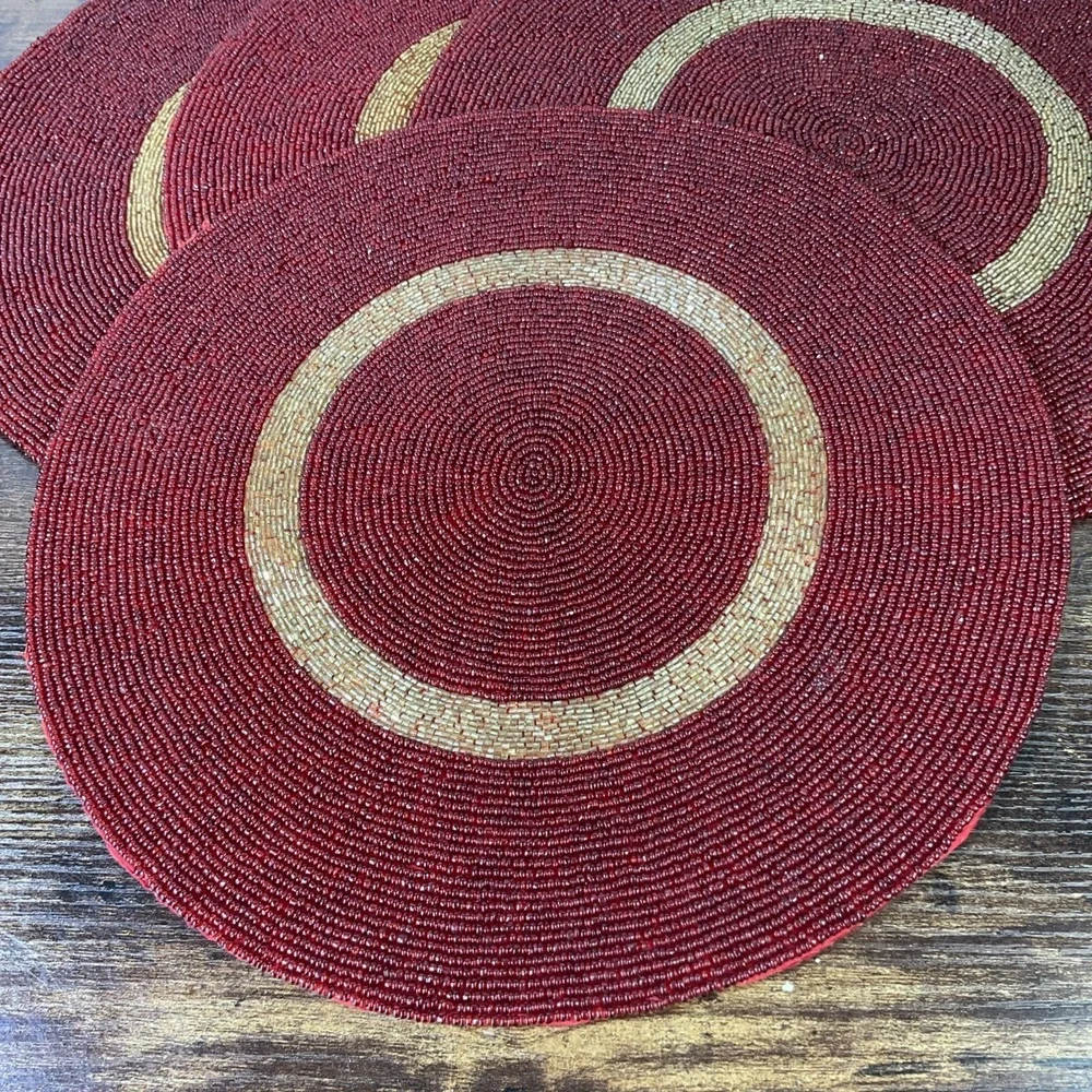 Red &‎ Gold Glass Beaded Chargers Placemats 14